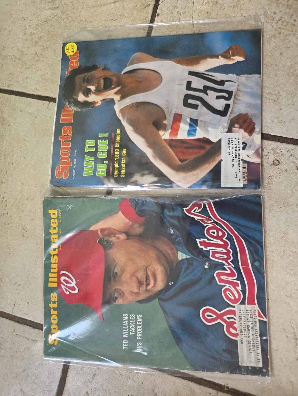 Sports Illustrated Magazine Lot: Ted Williams Cover & Sebastian Coe From 80's